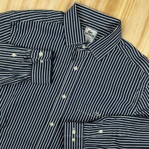 Lacoste Navy White Stripe Button Down Shirt Mens Size 40 (M) Long Sleeve
